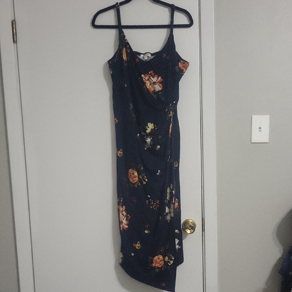 Nine Britton Navy Asymmetrical Dress with Floral Design